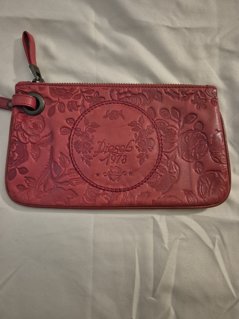 Vintage DIESEL 1978 Red Tooled Leather Floral Rose Wristlet Clutch — Y2K Archive